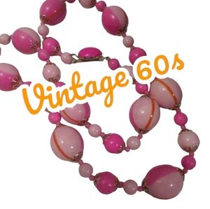 Vintage 60s Pink Hippie Boho Glass Beaded Mod Necklace